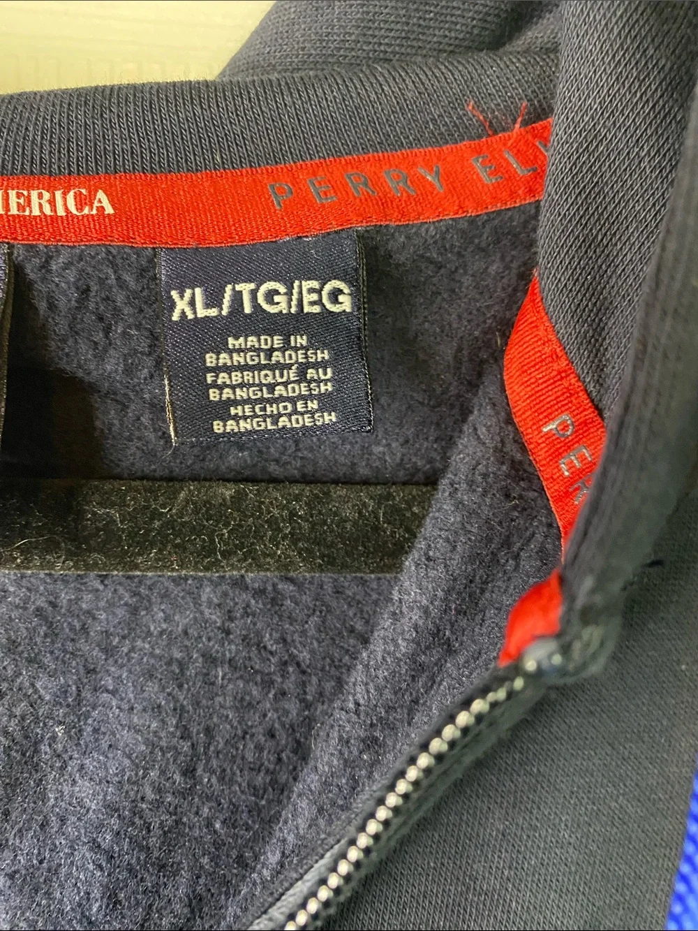 Navy Perry Ellis Portfolio Zip-Up Hoodie with Blue Drawstrings Men’s Jacket.